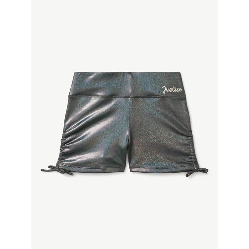 Justice Girls Foil Dance Shorts for Gymnastics and Practice Adjustable High Waist Sizes XS-XL
