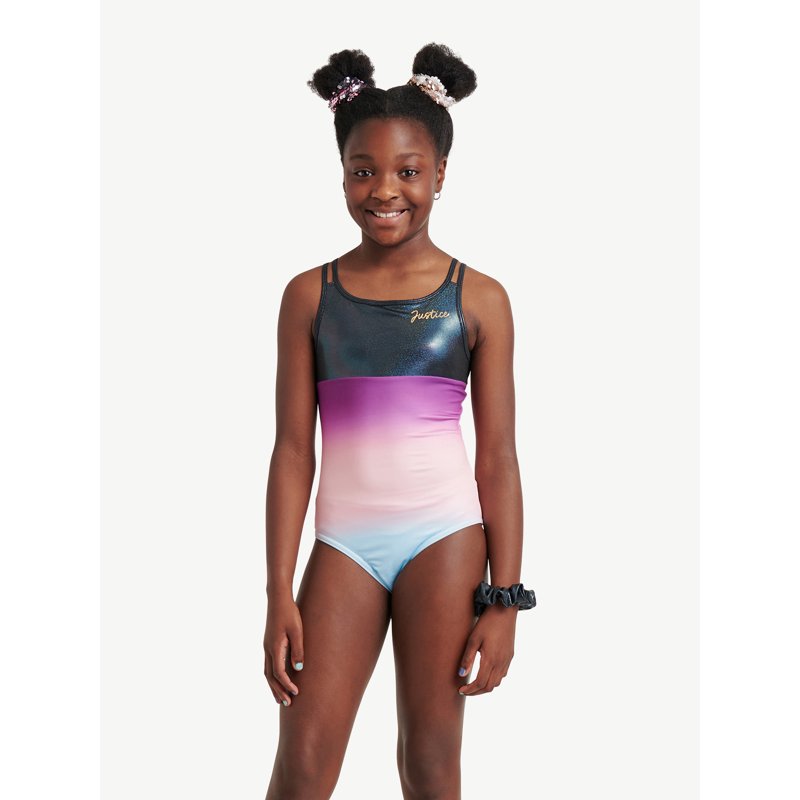 Justice Ombre Macrame Back Dance And Gymnastics Leotard With Scrunchie Girls Purple S