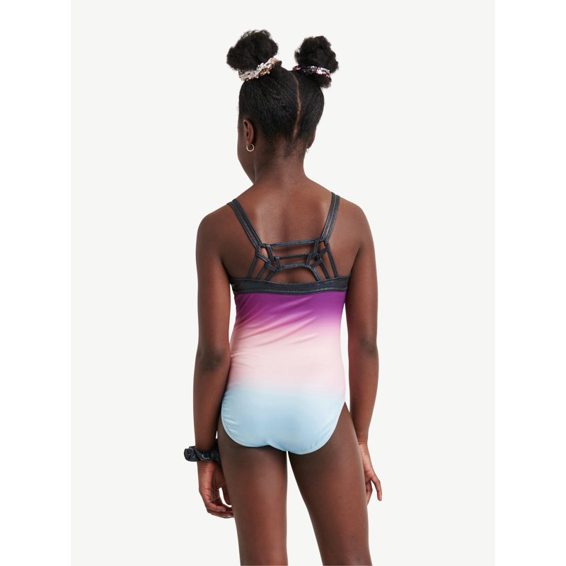 Justice Ombre Macrame Back Dance And Gymnastics Leotard With Scrunchie Girls Purple S