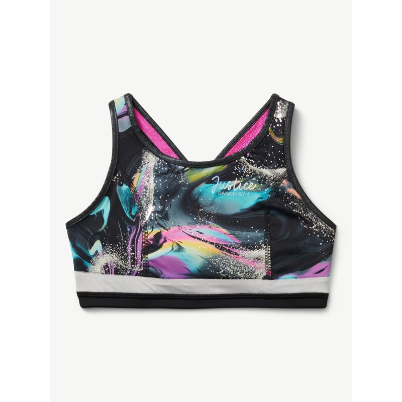 Justice Reversible Racerback Sports Bra For Girls With Swirl Print Sizes XS-XL