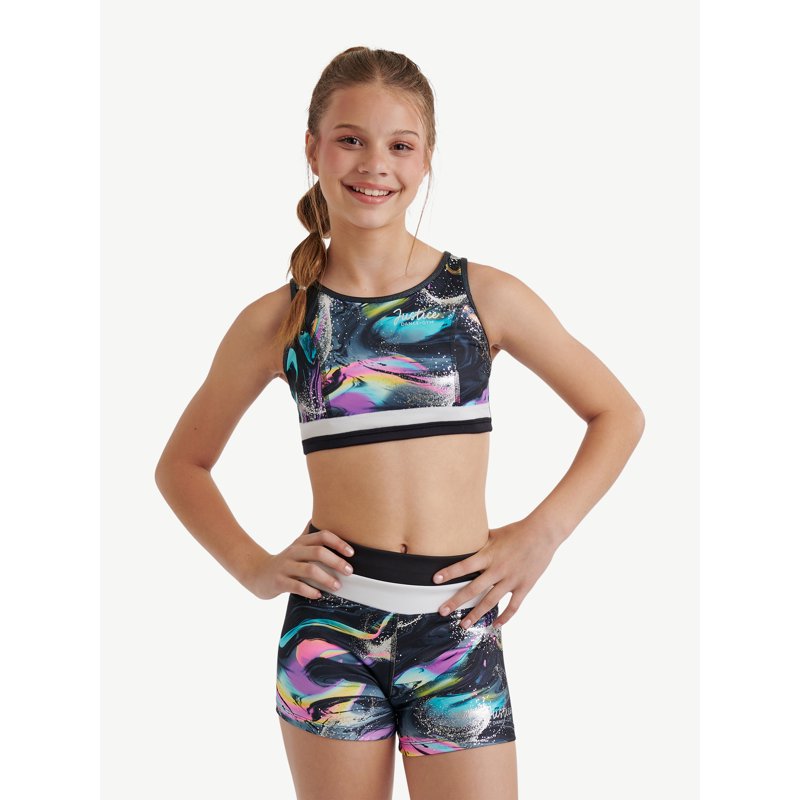 Justice Reversible Racerback Sports Bra for Girls with Swirl Print Sizes XS-XL