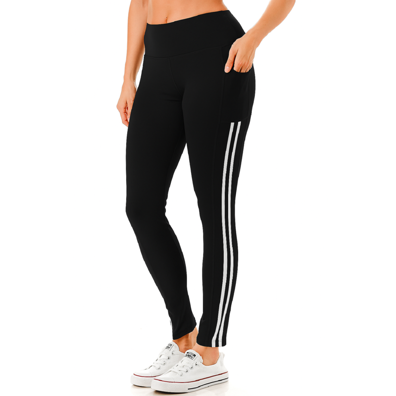 Jvini Women's High Waisted Active Leggings With Side Stripe & Tech Pockets For Yoga Workout Running