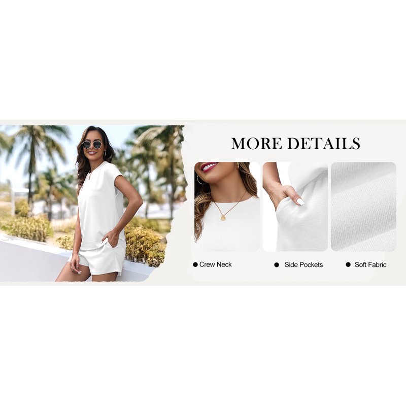 JWD Outfit Sets For Women 2 Piece Sets Casual Short Sleeve Pullover Tops And Elastic Waist Knitted Shorts Black L