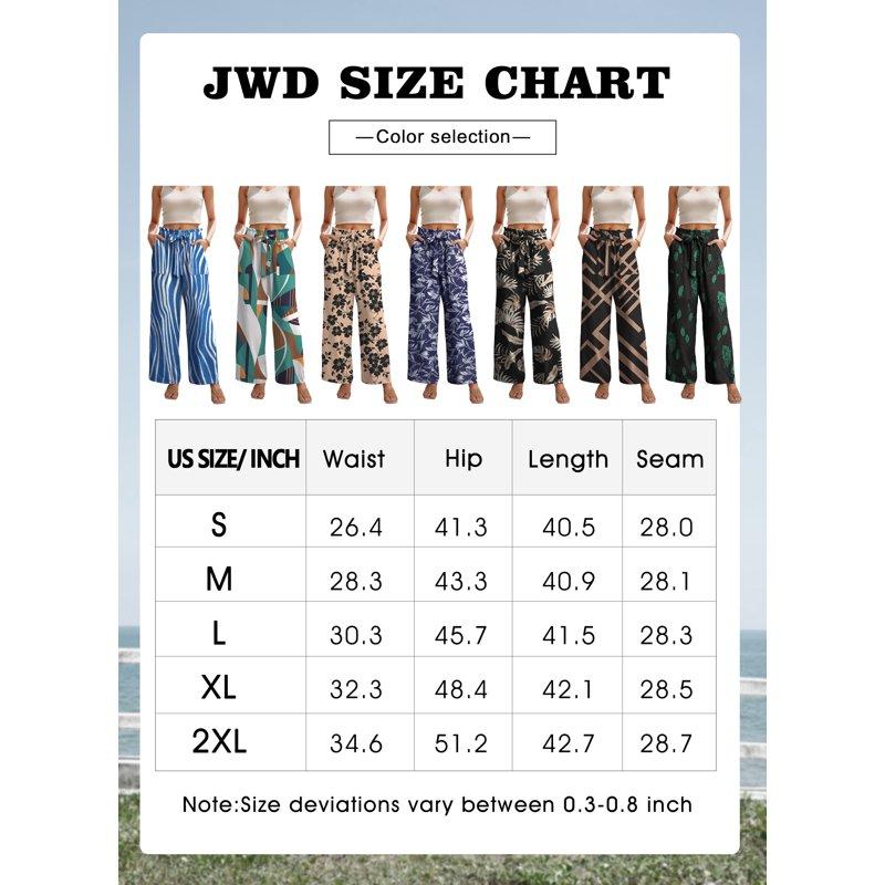 JWD Women's Wide Leg Pants With Pockets High Waist Adjustable Knot Loose Casual Trousers Business Work Casual Pants Black Large