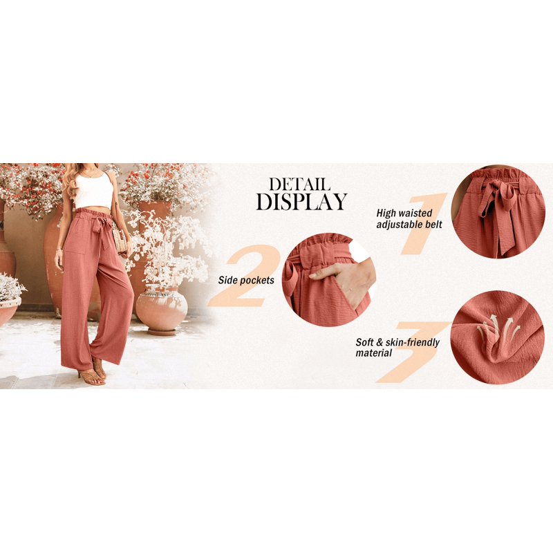 JWD Women's Wide Leg Pants With Pockets High Waist Adjustable Knot Loose Casual Trousers Business Work Casual Pants Black Large