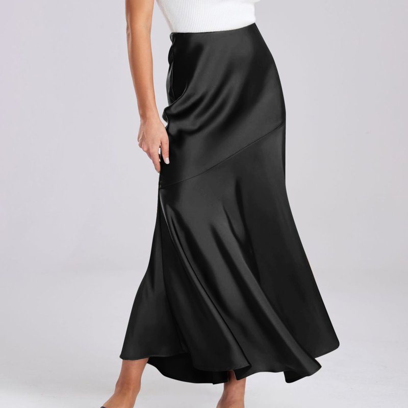 Kaemgyyd Wedding Guest Skirt For Women Silk Elegant High Waist Maxi Skirts Cocktail Party Work Office Flowy Satin Skirts