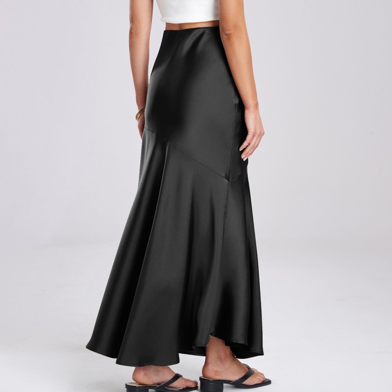 Kaemgyyd Wedding Guest Skirt For Women Silk Elegant High Waist Maxi Skirts Cocktail Party Work Office Flowy Satin Skirts