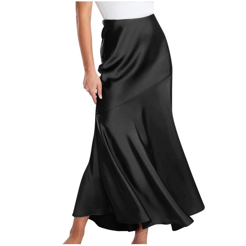 Kaemgyyd Wedding Guest Skirt for Women Silk Elegant High Waist Maxi Skirts Cocktail Party Work Office Flowy Satin Skirts