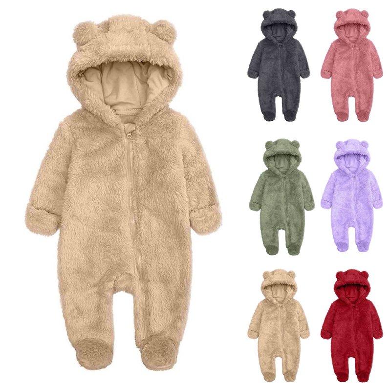 Kctiaxy Newborn Girl Clothes Baby Boy Romper Long Sleeve Crew Neck Hodded Fleece Lined Onesie Outfits Zipper Cute Printed Jumpsuit Warm Fall Winter Baby Clothes 0-9 Months Summer Deals
