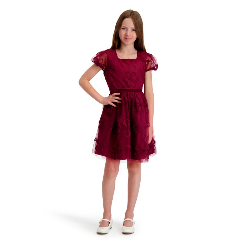 Kensie Girl Floral Soutache Mesh Short Sleeve Dress Sizes 4-16
