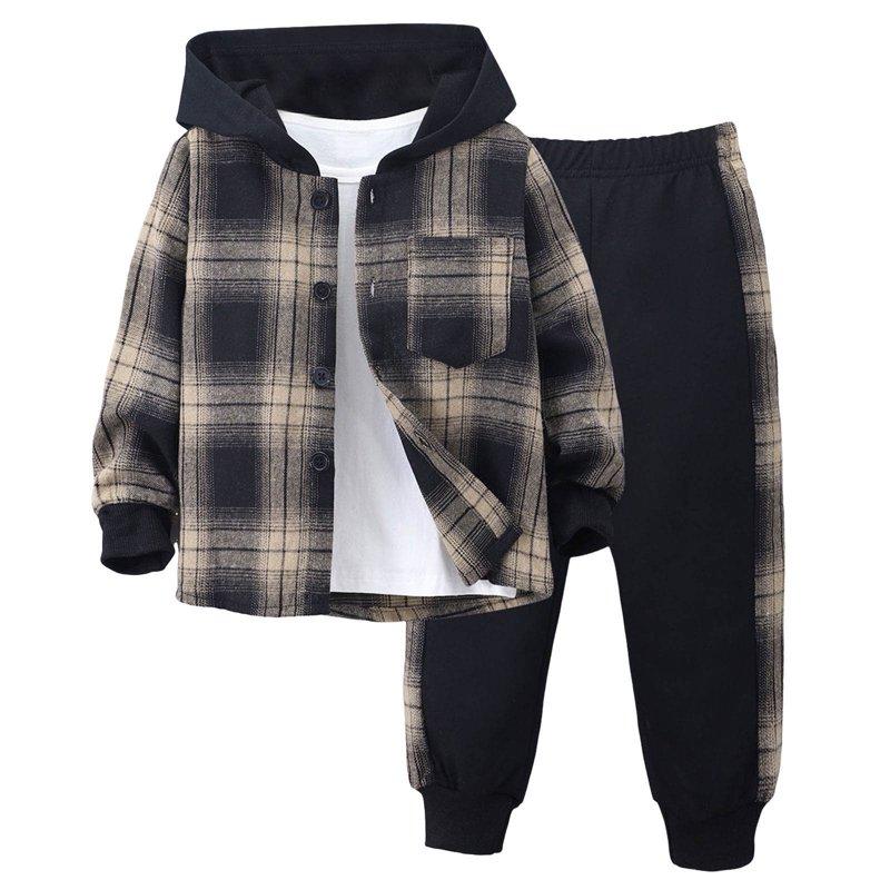 Kids Boys Clothes Toddler Shorts Boys 4T Toddler Boys Clothes - Button Plaid Hoodie Jacket & Sweatpants Sets - 2 Pieces Boys Clothes Outfits