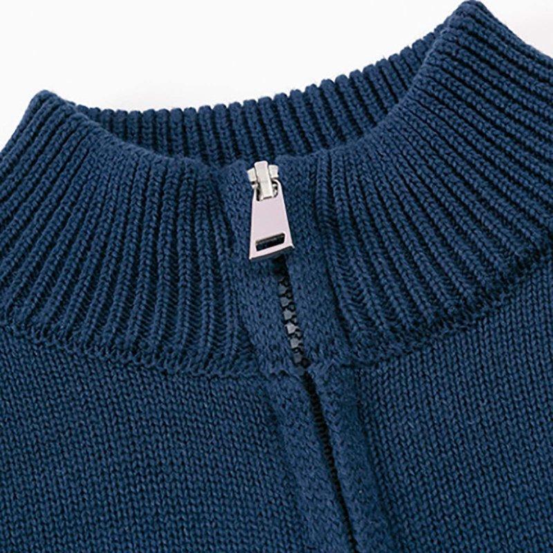 Kids Cardigans Sweater Full Zip Crewneck Cotton School Uniforms Solid Long Sleeve Knit Sweaters With Pockets (3-4T Navy)