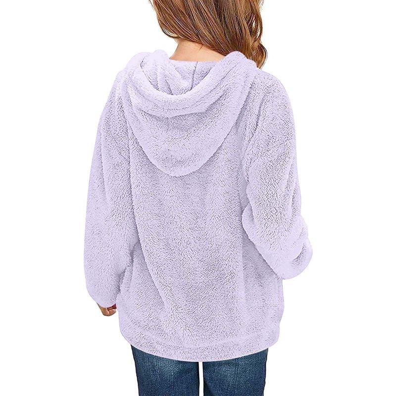 Kids Girl's Fuzzy Fleece Hoodies Warm Loose Sherpa Hooded Sweatshirt Pullover With Pocket 4-14 Years