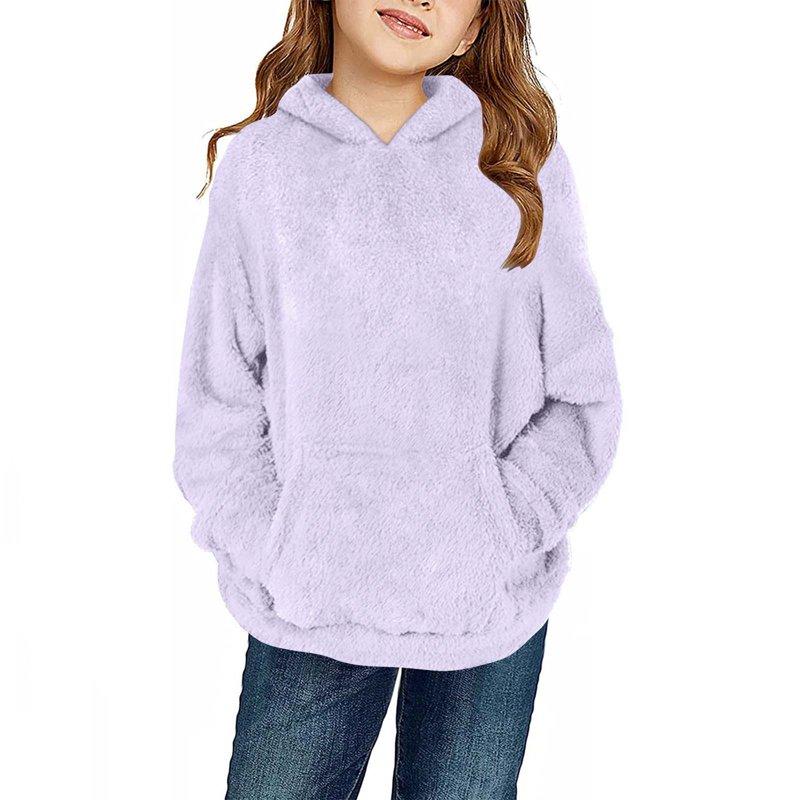 Kids Girl's Fuzzy Fleece Hoodies Warm Loose Sherpa Hooded Sweatshirt Pullover With Pocket 4-14 Years