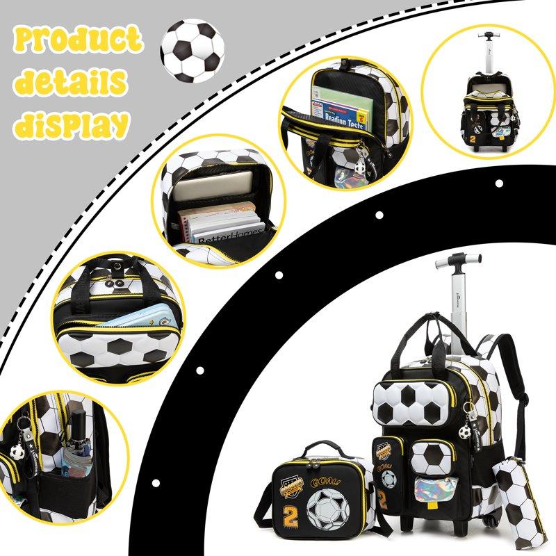 Kids Rolling Backpack Boys With Wheels Wheeled School Bags With Lunch Bag Pencil Case For Teens Ages 8-10 Cute Carry On Luggage