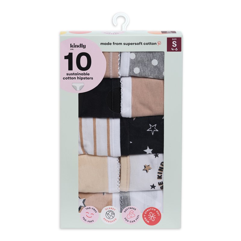 Kindly Yours Girl’s Cotton Hipster Underwear 10-Pack Sizes S-XL