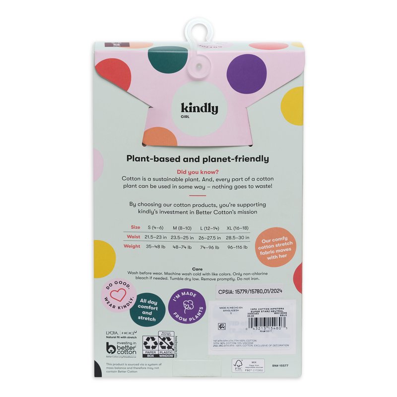 Kindly Yours Girl’s Cotton Hipster Underwear 10-Pack Sizes S-XL