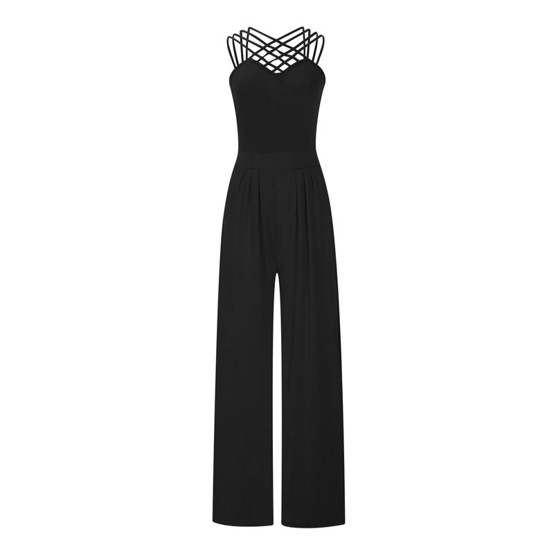 Kiplyki Trendy Pants For Women Solid Color Multi Strap Cross Wide Leg Jumpsuit