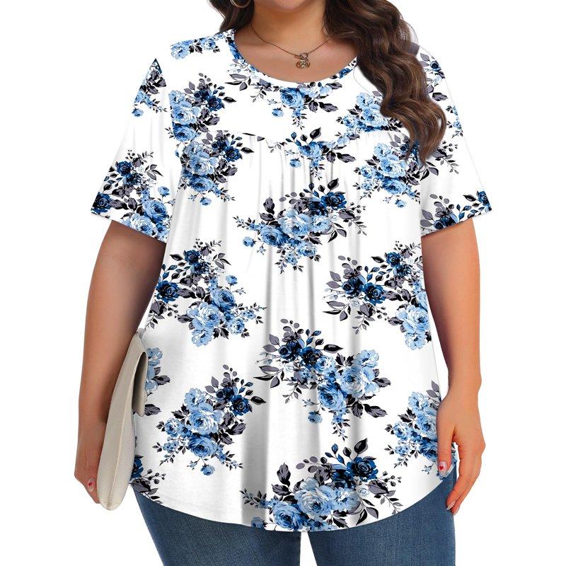 KOITHOT Womens Plus Size Tops Tunic Short Sleeve Crew Neck Shirts Casual Soft Blouse 1X-5X