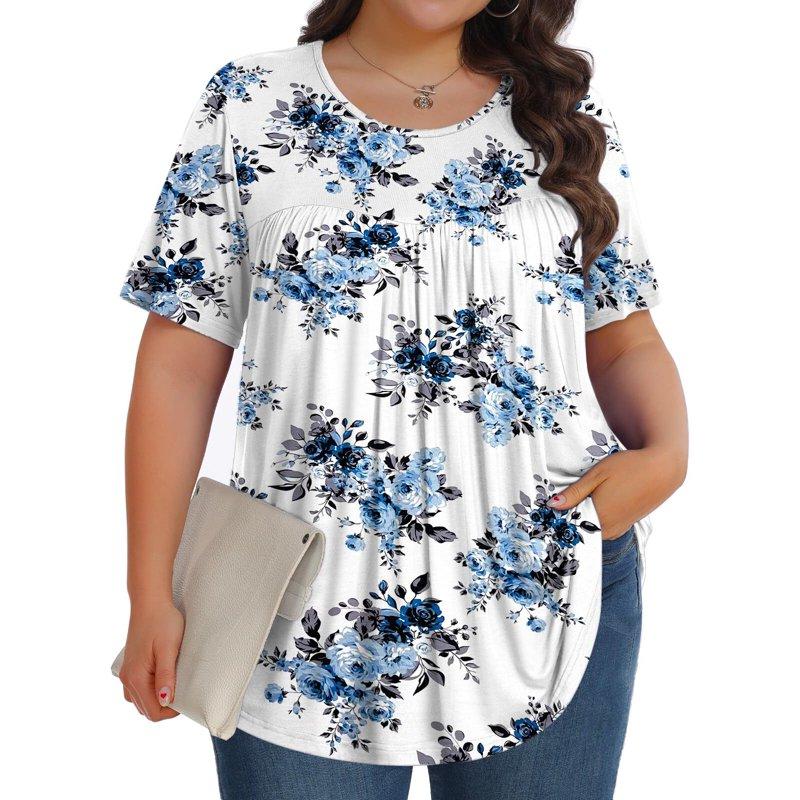 KOITHOT Womens Plus Size Tops Tunic Short Sleeve Crew Neck Shirts Casual Soft Blouse 1X-5X