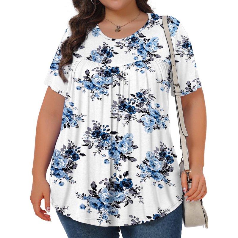 KOITHOT Womens Plus Size Tops Tunic Short Sleeve Crew Neck Shirts Casual Soft Blouse 1X-5X