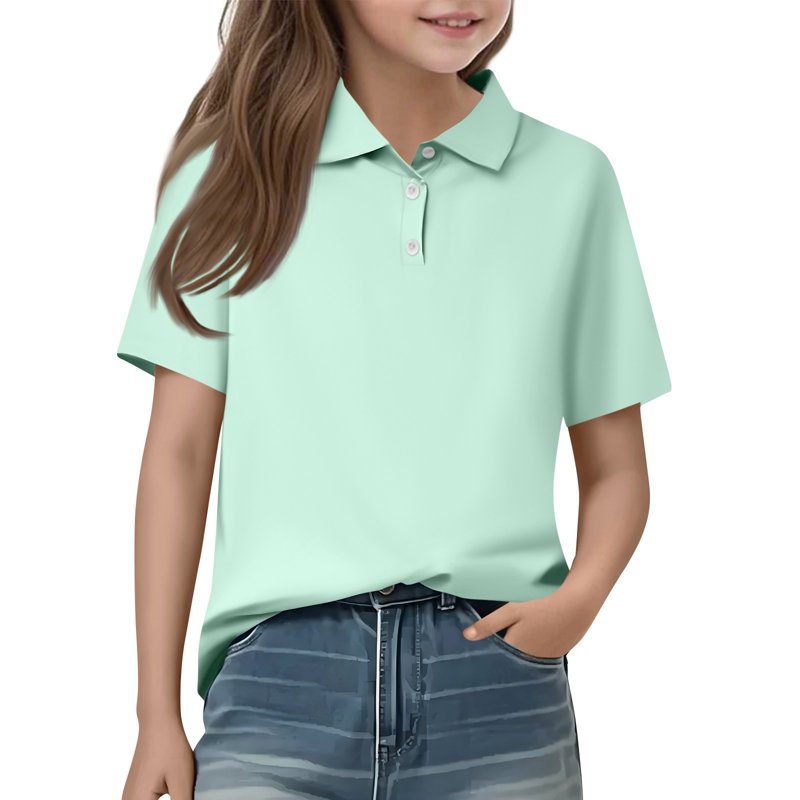 Kopltyrfg Girls Uniform Shirts Short Sleeve Solid Color School Uniform 2025 Button Moisture Wicking Fall Blouse Mint Green 13-14 Years