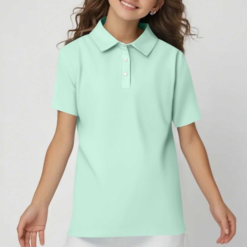 Kopltyrfg Girls Uniform Shirts Short Sleeve Solid Color School Uniform 2025 Button Moisture Wicking Fall Blouse Mint Green 13-14 Years