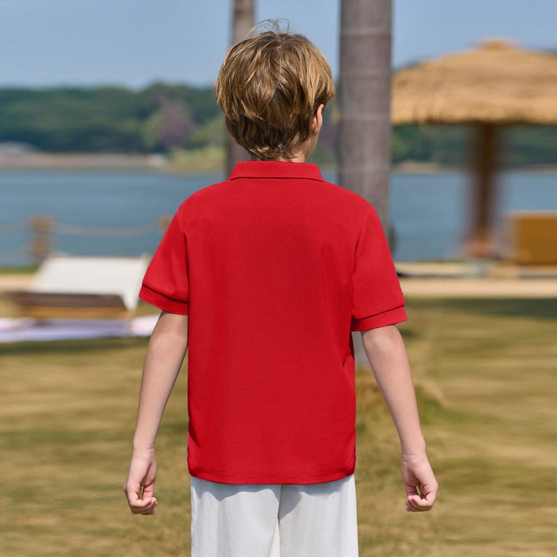 Ktyne Polo Shirts For Junior Boys Girls School Short Sleeve Uniform Shirts Casual Button Top 2025 Summer New Collared Uniform Top Lightweight Blouse Red 9-10 Years