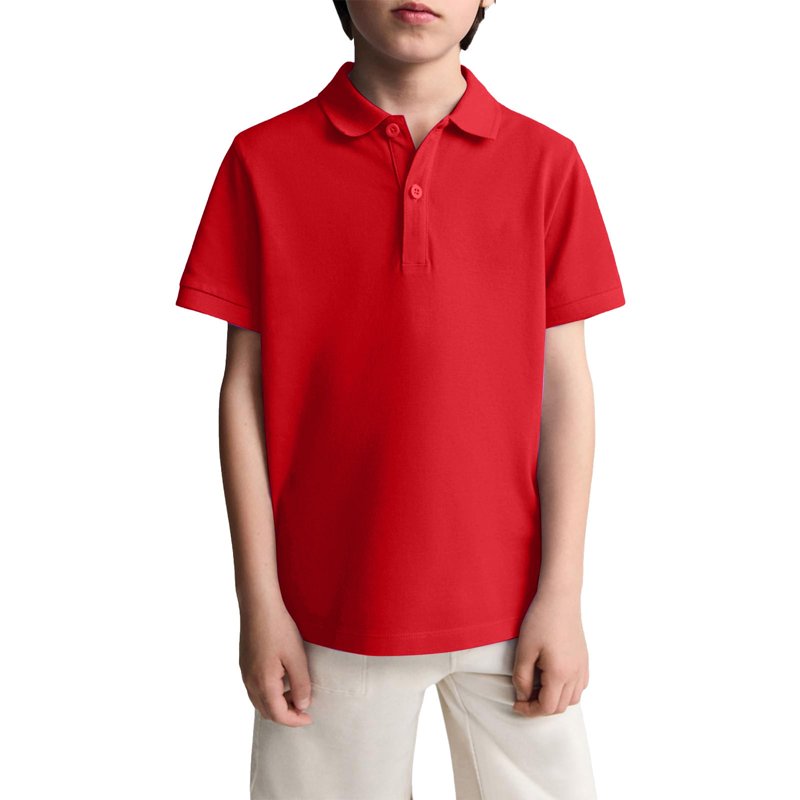 Ktyne Polo Shirts for Junior Boys Girls School Short Sleeve Uniform Shirts Casual Button Top 2025 Summer New Collared Uniform Top Lightweight Blouse Red 9-10 Years
