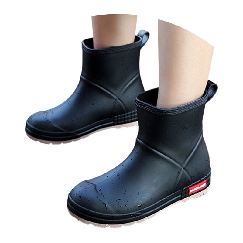 Ladies' Thick Soled Fashionable Rain Boots Anti Rain Boots Outdoor Couple Style Fishing Car Washing Waterproof Short Tube Rain Boots Black 37