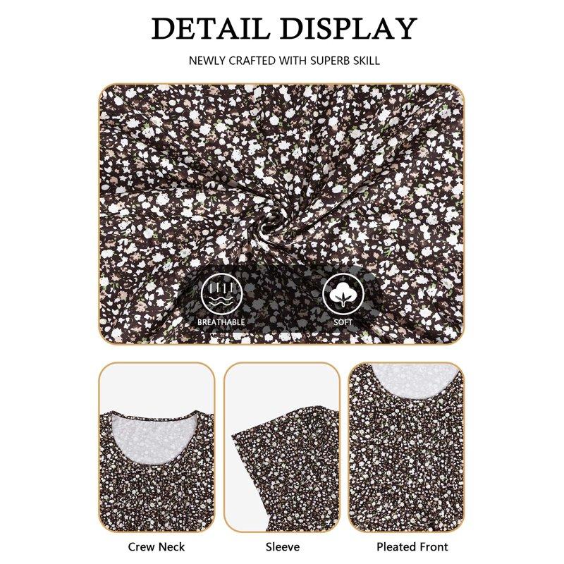 LANREMON Plus Size Tops For Women Womens Tops Summer Blackfloral Scoop Neck Pleated Loose Fit Short Sleeve Shirts Casual Blouses 3XL