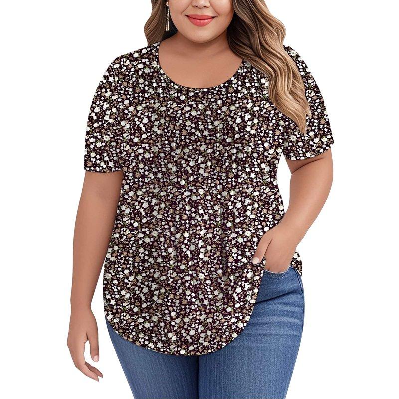 LANREMON Plus Size Tops for Women Womens Tops Summer Blackfloral Scoop Neck Pleated Loose Fit Short Sleeve Shirts Casual Blouses 3XL LANREMON Plus Size Tops for Women Womens Tops Summer Blackfloral Scoop Neck Pleated Loose Fit Short Sleeve Shirts Casual Blouses 3XL