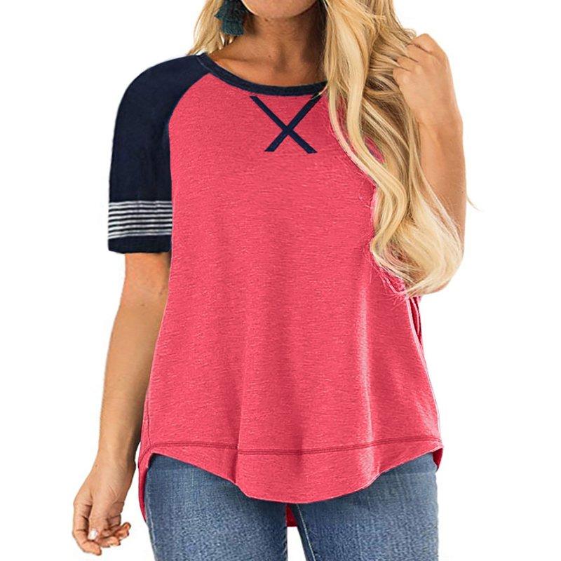 LANREMON Women Plus Size tops Summer t shirts Tunic for Women Crew Neck Short Sleeve Flowy Oversized T Shirts Blouse Pink 24 Plus
