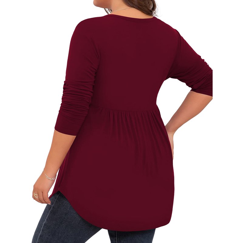 LANREMON Women's Plus Size Henley Shirts V Neck Button Tunic Tops Casual Long Sleeve Swing Flowy Blouse