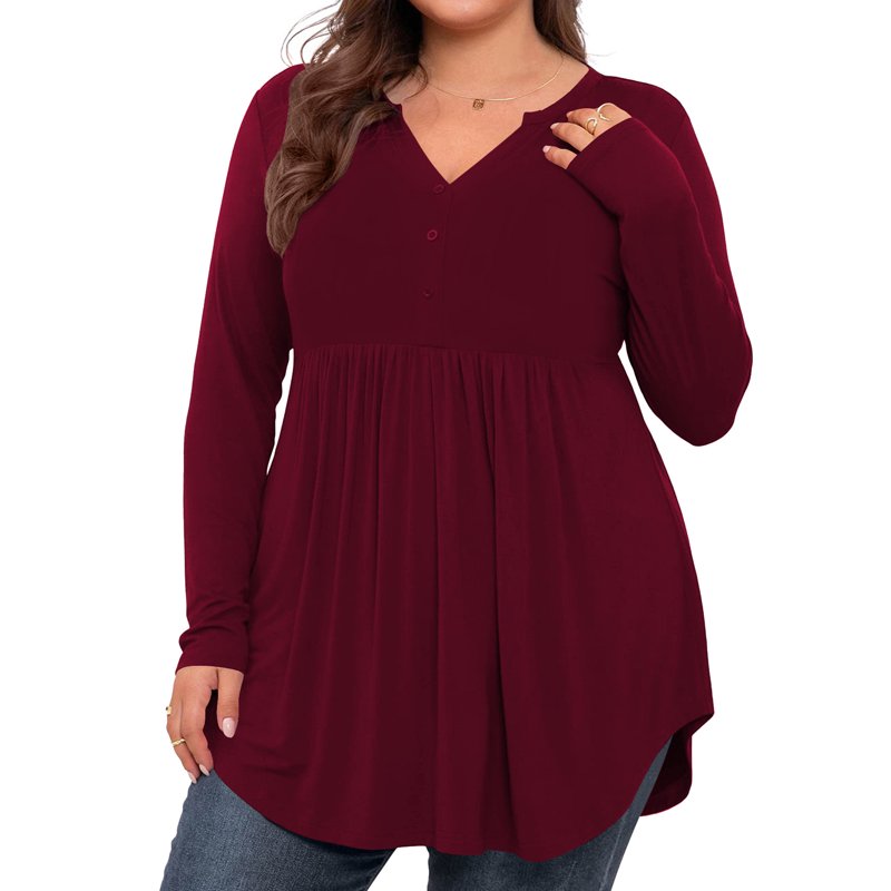 LANREMON Women's Plus Size Henley Shirts V Neck Button Tunic Tops Casual Long Sleeve Swing Flowy Blouse LANREMON Women's Plus Size Henley Shirts V Neck Button Tunic Tops Casual Long Sleeve Swing Flowy Blouse