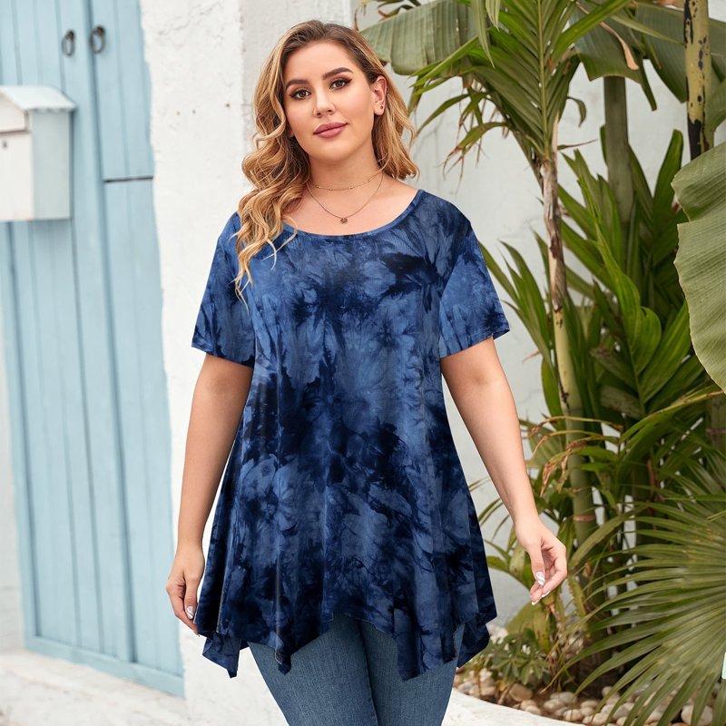 LARACE Womens Plus Size Womens Tunic Tops Crewneck Short Sleeve Shirt Floral Blouses Tunic Tops