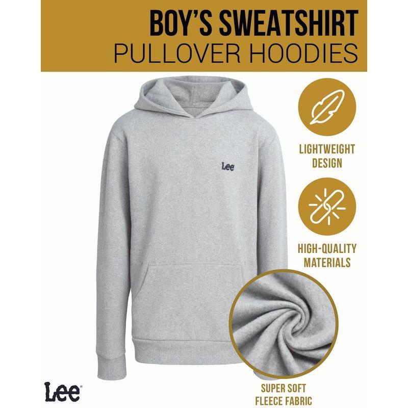 Lee Boys' Pull Over Hoodie - 3 Pack Soft And Cozy Plain Hooded Sweatshirt For Boys (Sizes: S-XL)