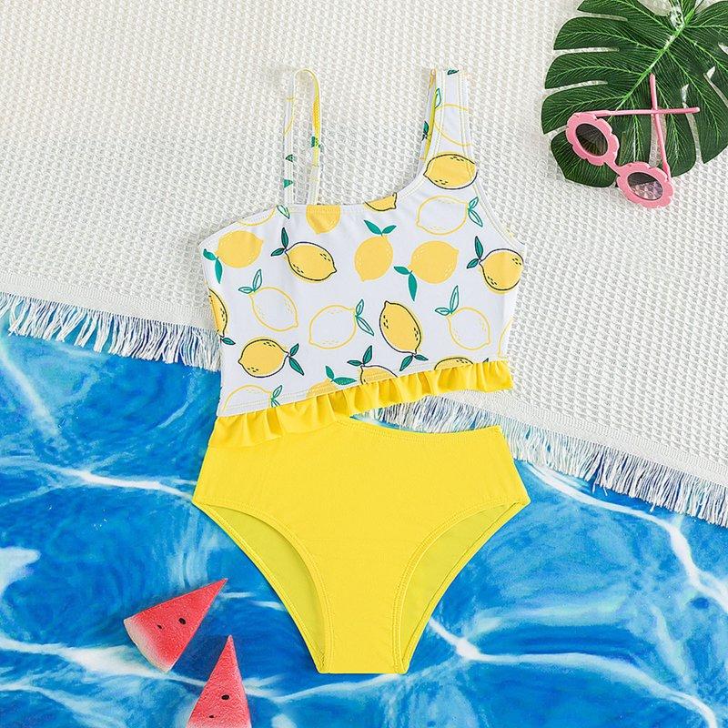 Lemon Print Sleeveless Swimsuit Sets (Girl's)