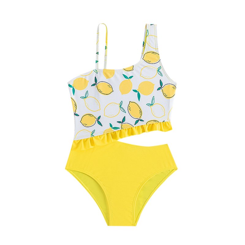Lemon Print Sleeveless Swimsuit Sets (Girl's)