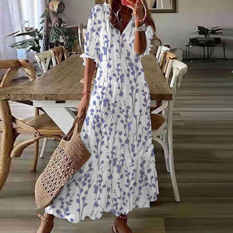 Lenago Sun Dresses for Women Plus Size Fashion Casual Spring And Summer V-neck Three-quarter Sleeve Printed Dress Beach Flowy Long Dress Lenago Sun Dresses for Women Plus Size Fashion Casual Spring And Summer V-neck Three-quarter Sleeve Printed Dress Beach Flowy Long Dress