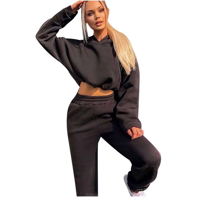 Lenago Two Piece Outfits Sweatsuits Sets Solid Hooded Long Sleeved Sweater Casual Two-piece Long Sleeved Hooded Suit Workout Joggers Suit
