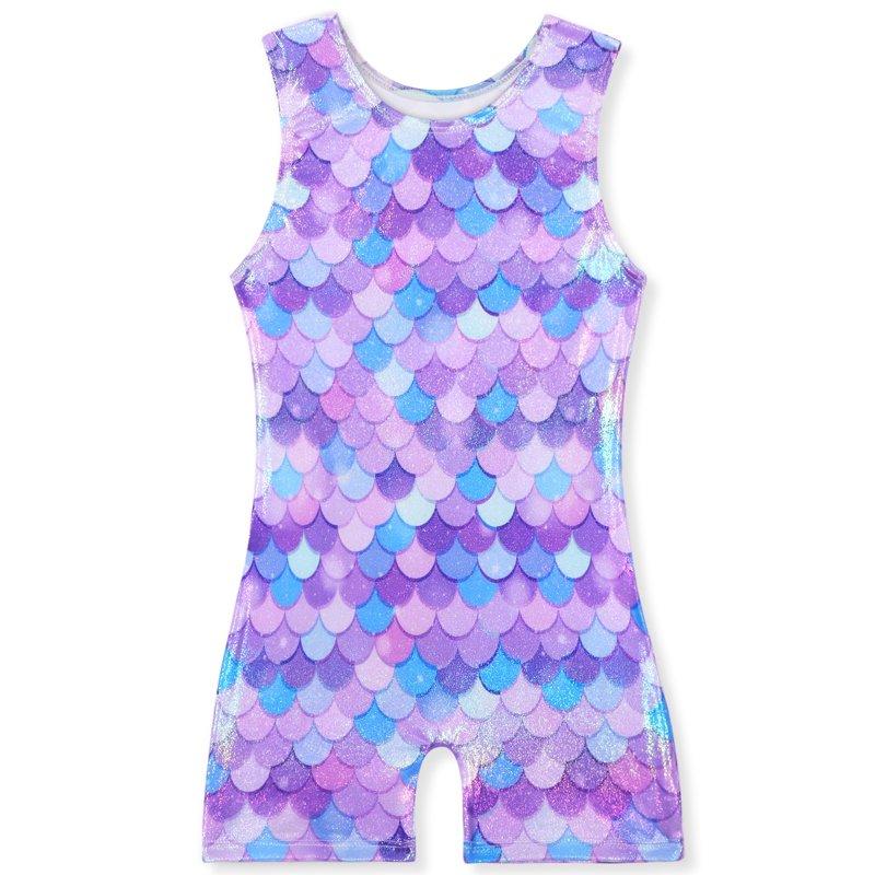 Leotards for Girls Gymnastics Toddler Dance Biketards Mermaid Unicorn Athletic Dance Wear Shiny Mermaid Purple