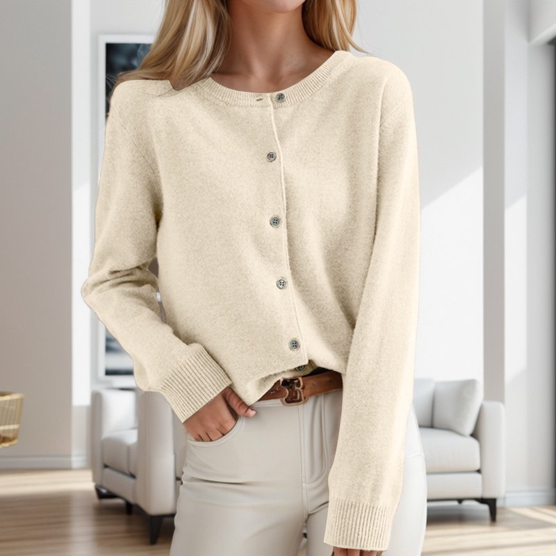 Lightweight Cardigans For Women Women's Cardigan Sweater Classic Crew Neck Button Collar Knit Front Open Cardigan Sweaters For Women Lightweight Beige L