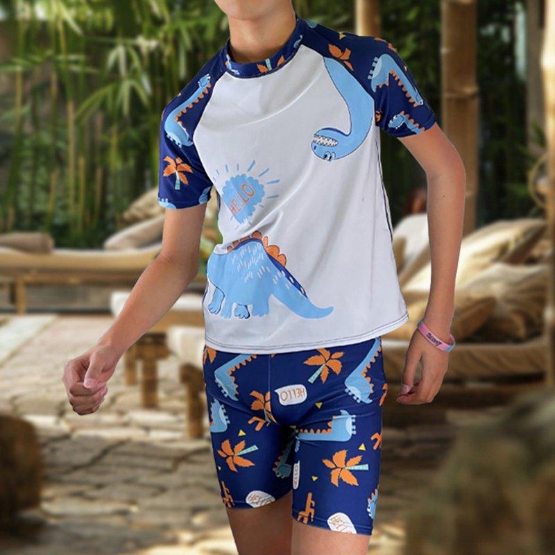 Little Boys Short Sleeve Rash Guard And Swim Trunk Set Bathing Suits 2 Piece Swimsuit Blue 4-5 Years