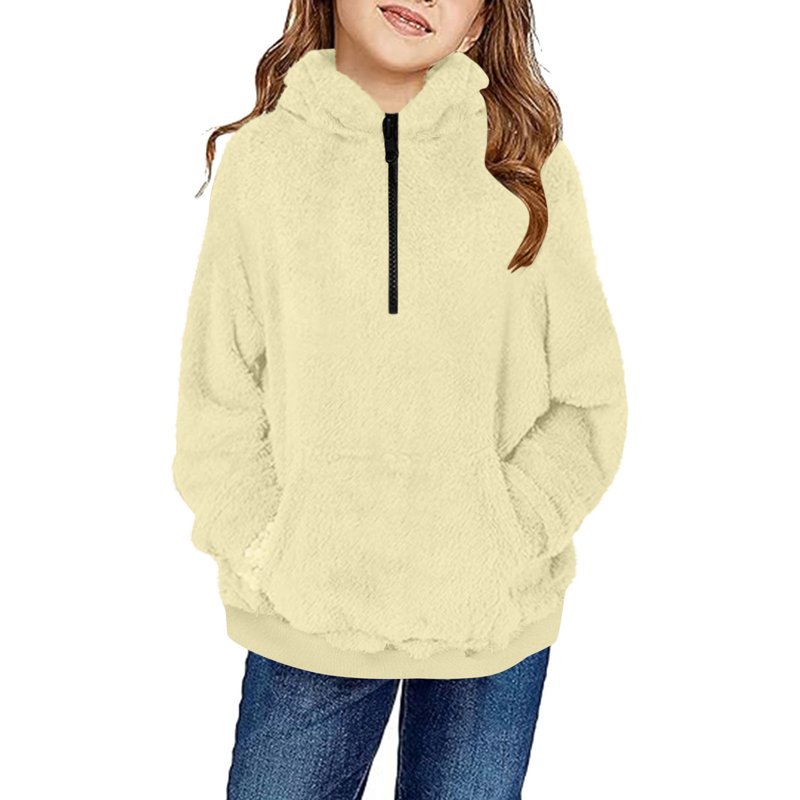 Little Girls Fuzzy Hoodies With Pocket Half Zip Up Pullover Sweater Warm Loose Sherpa Fleece Hooded Sweatshirt (12 Months Yellow)