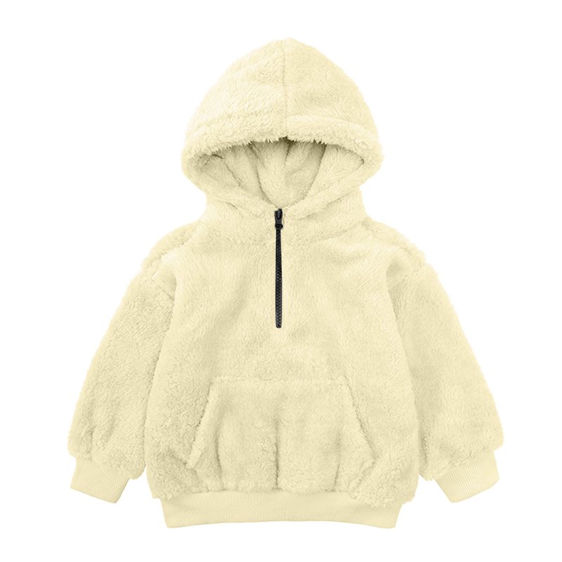 Little Girls Fuzzy Hoodies With Pocket Half Zip Up Pullover Sweater Warm Loose Sherpa Fleece Hooded Sweatshirt (12 Months Yellow)