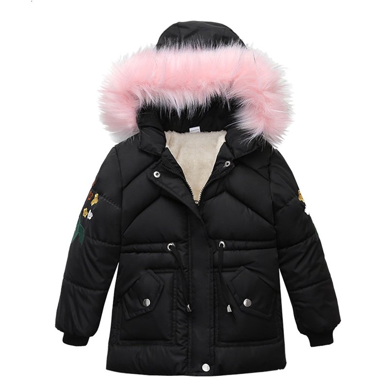Little Girls Winter Coat Long Puffer Down Jacket Windproof Hooded Outwear Children's Thick Padded Coat Size 6-7T