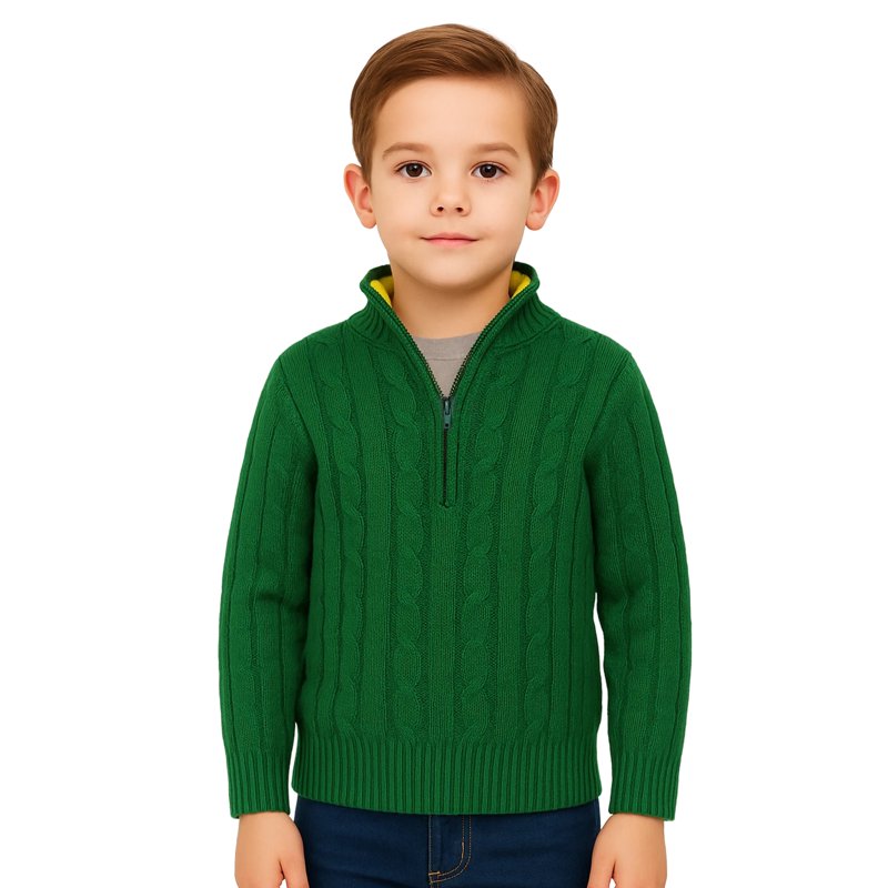LittleSpring Little Boys Pullover Sweater 1/4 Zip Pullover For Kids Cable Knit Sweaters Fall Clothes Uniforms Green Size 6