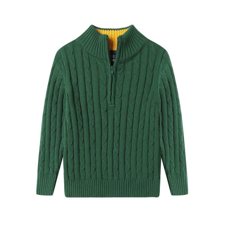 LittleSpring Little Boys Pullover Sweater 1/4 Zip Pullover for Kids Cable Knit Sweaters Fall Clothes Uniforms Green Size 6