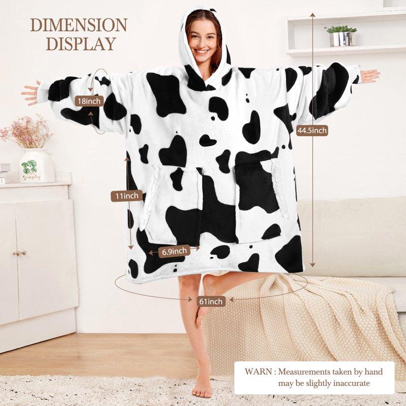 Livhil Wearable Blanket Hoodie For Women Oversized Soft Sherpa Sweatshirt Cozy Plush Hoodies (Cow)